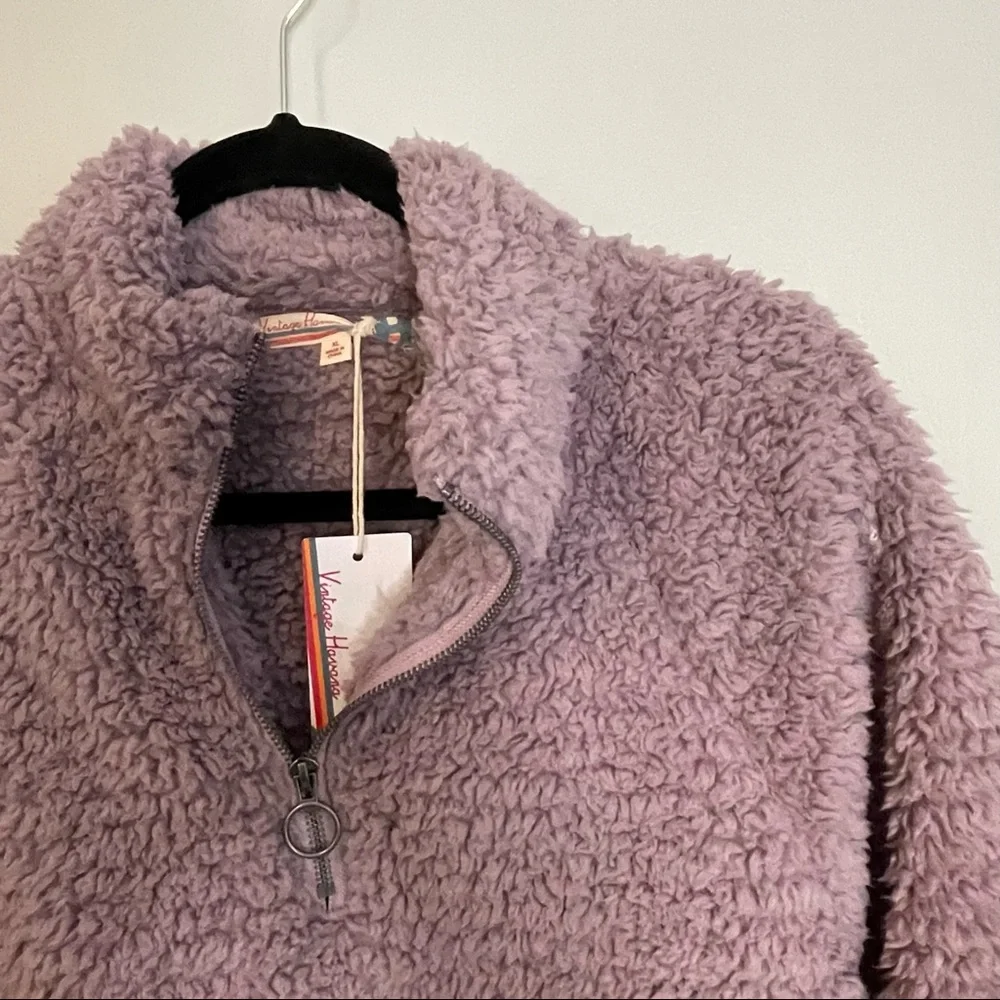 Vintage Havana Sherpa Quarter Zip Pullover Sweatshirt Lavender XL